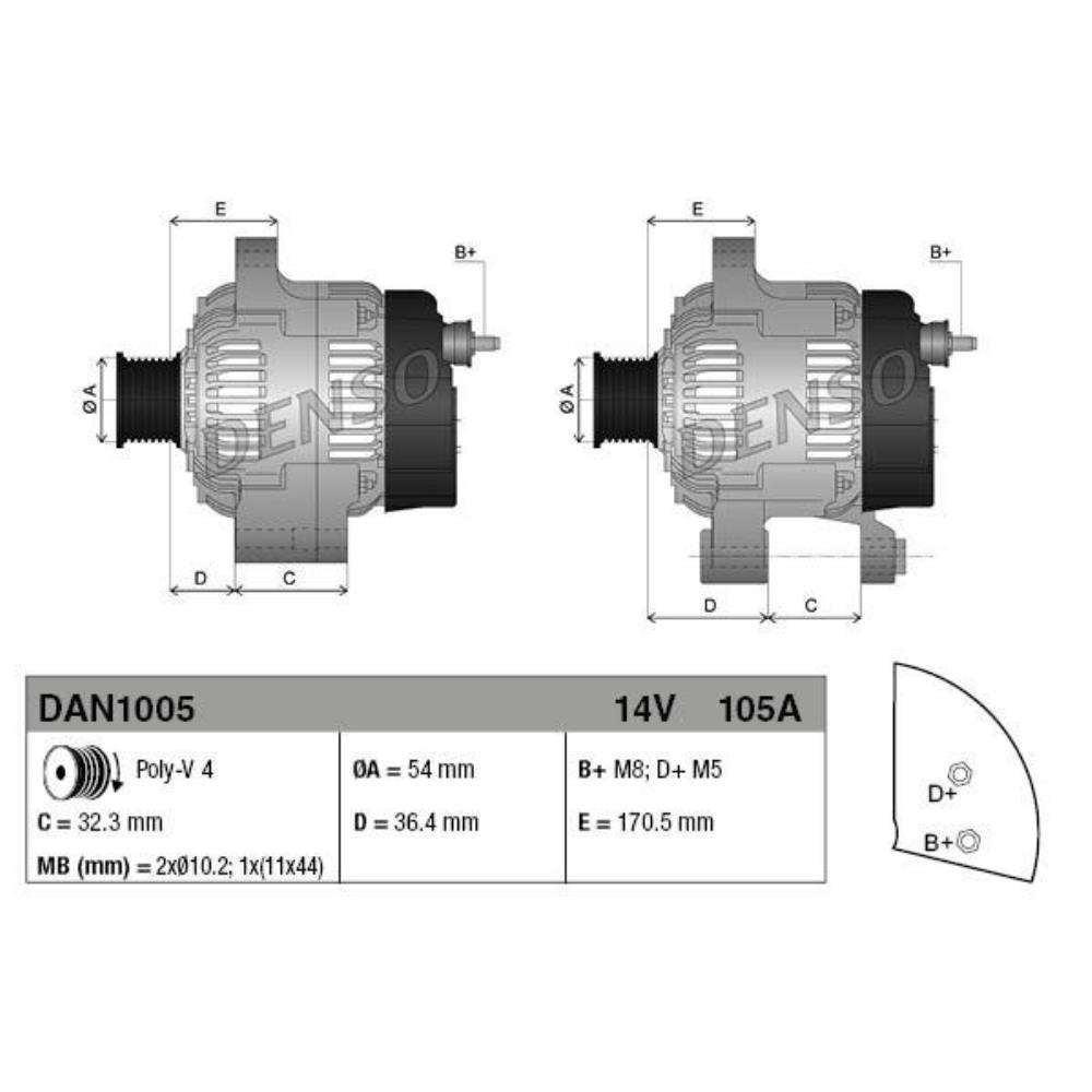 DENSO Generator Lichtmaschine 105A 14V für Lancia Ypsilon Fiat Punto Evo Ford