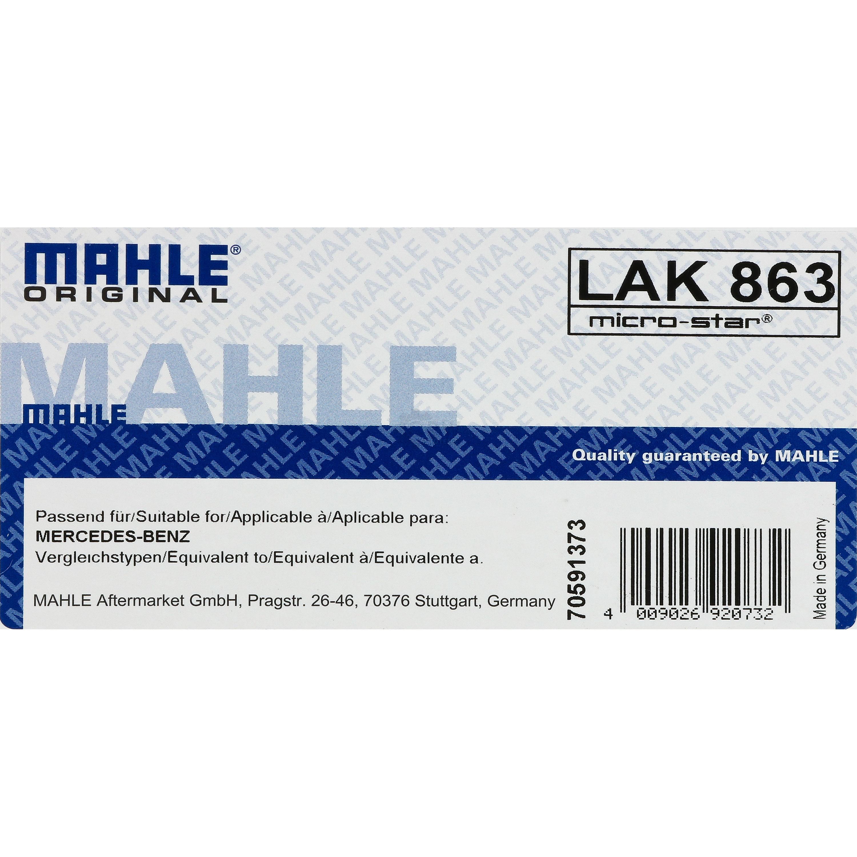 MAHLE / KNECHT LAK 863 Innenraumluft Pollenfilter Innenraumfilter