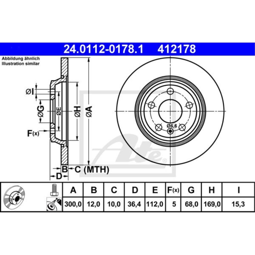 ATE Bremsscheibe hinten Ø300 mm Voll für Audi A4 Avant 8K5 B8 A6 4G5 C7 4GD