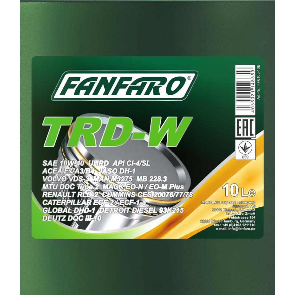 10 Liter FANFARO TRD-W UHPD 10W-40 Motoröl API CI-4/SL ACEA E7 A3/B4 JASO DH-1