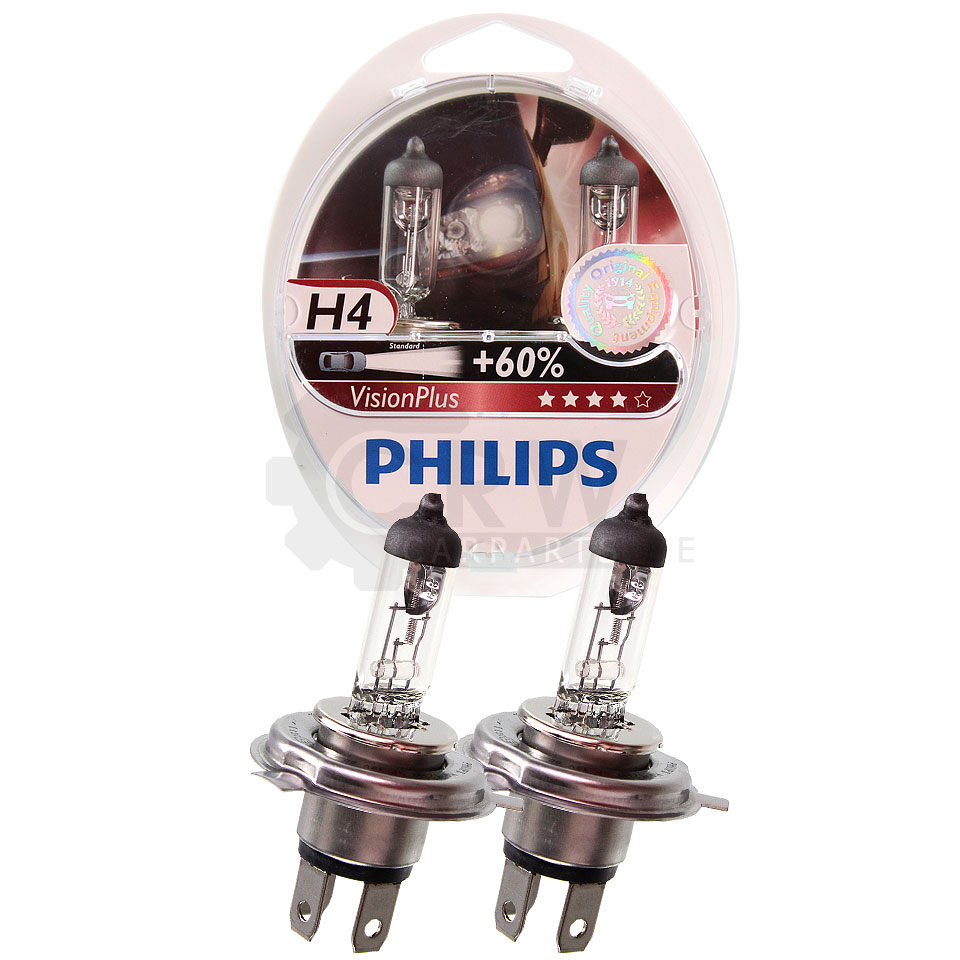 Philips Vision Plus +60% 2x H4 12V 60/55W P43t