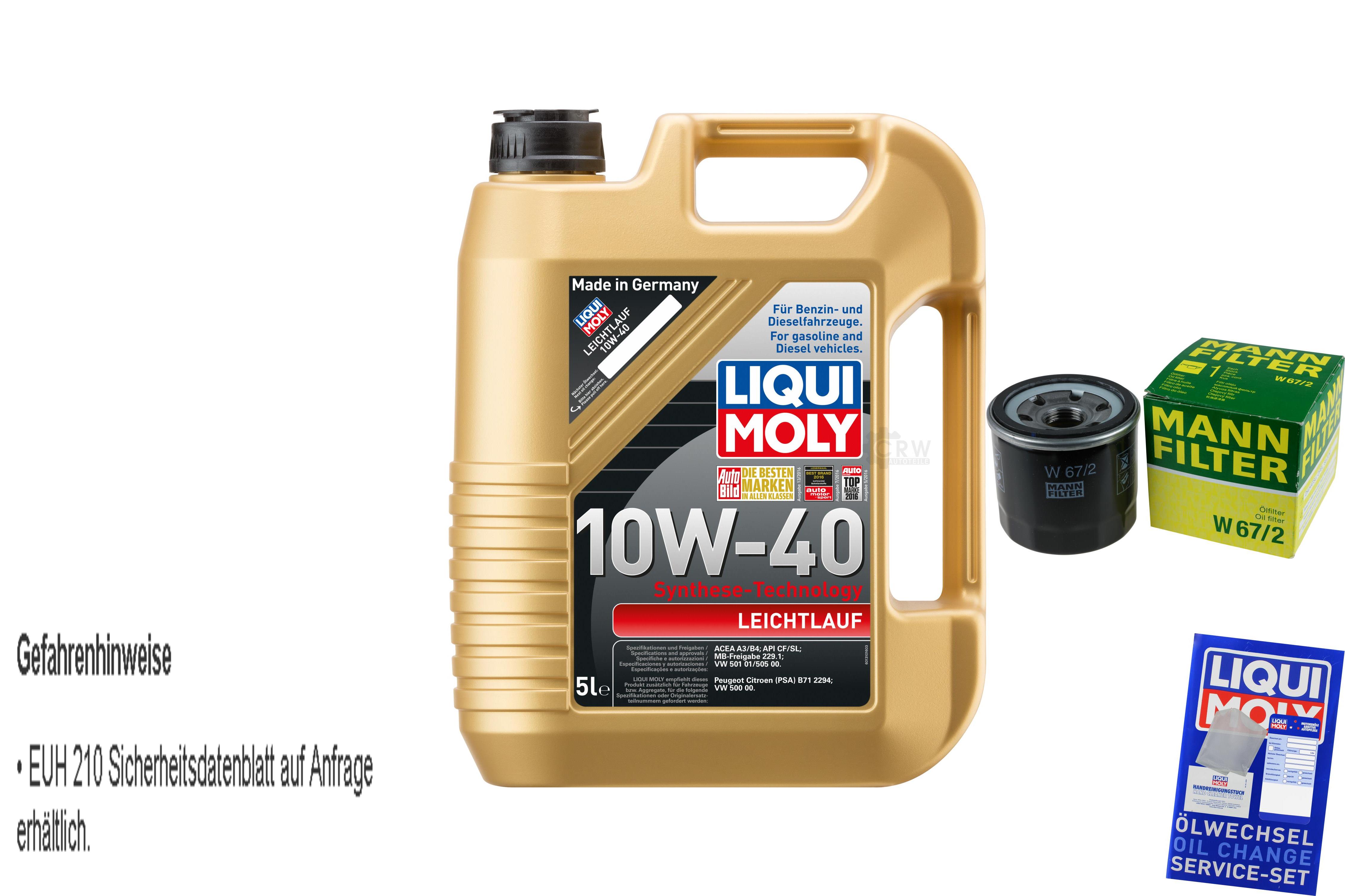 INSPEKTIONSKIT FILTER LIQUI MOLY ÖL 5L 10W-40 für Suzuki Swift IV FZ NZ 1.2