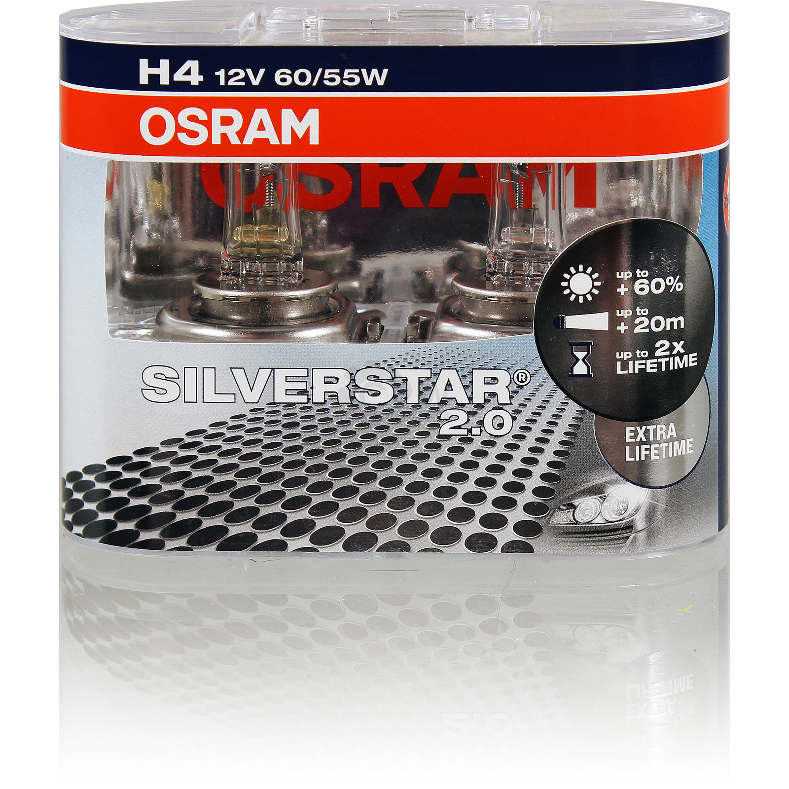 OSRAM SilverStar 2.0 +60% DUO Pack H4 Halogen 12V 60/55W P43t