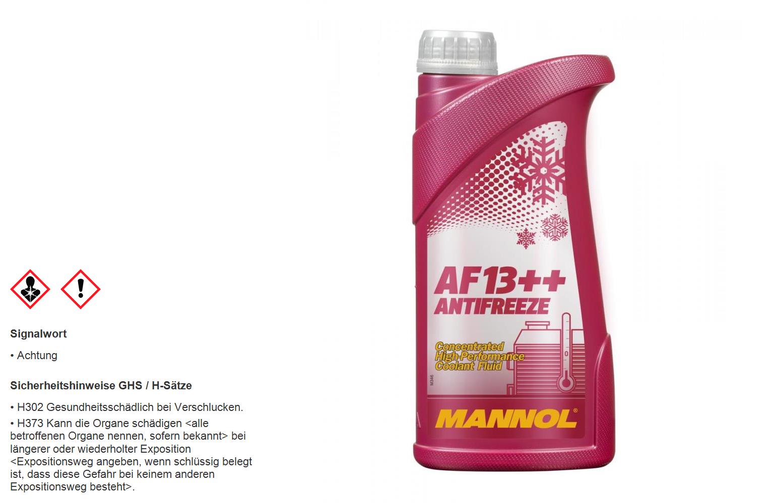 MANNOL 1 Liter AF13++ Antifreeze (High-performance) Kühlerfrostschutz
