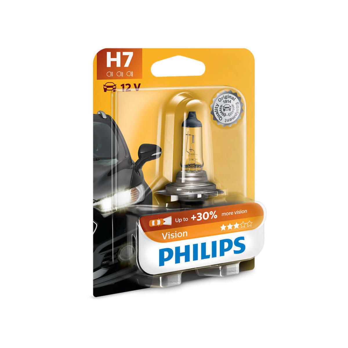 Philips H7 Vision 12V 55W Sockel PX26d 30% mehr Licht Neu