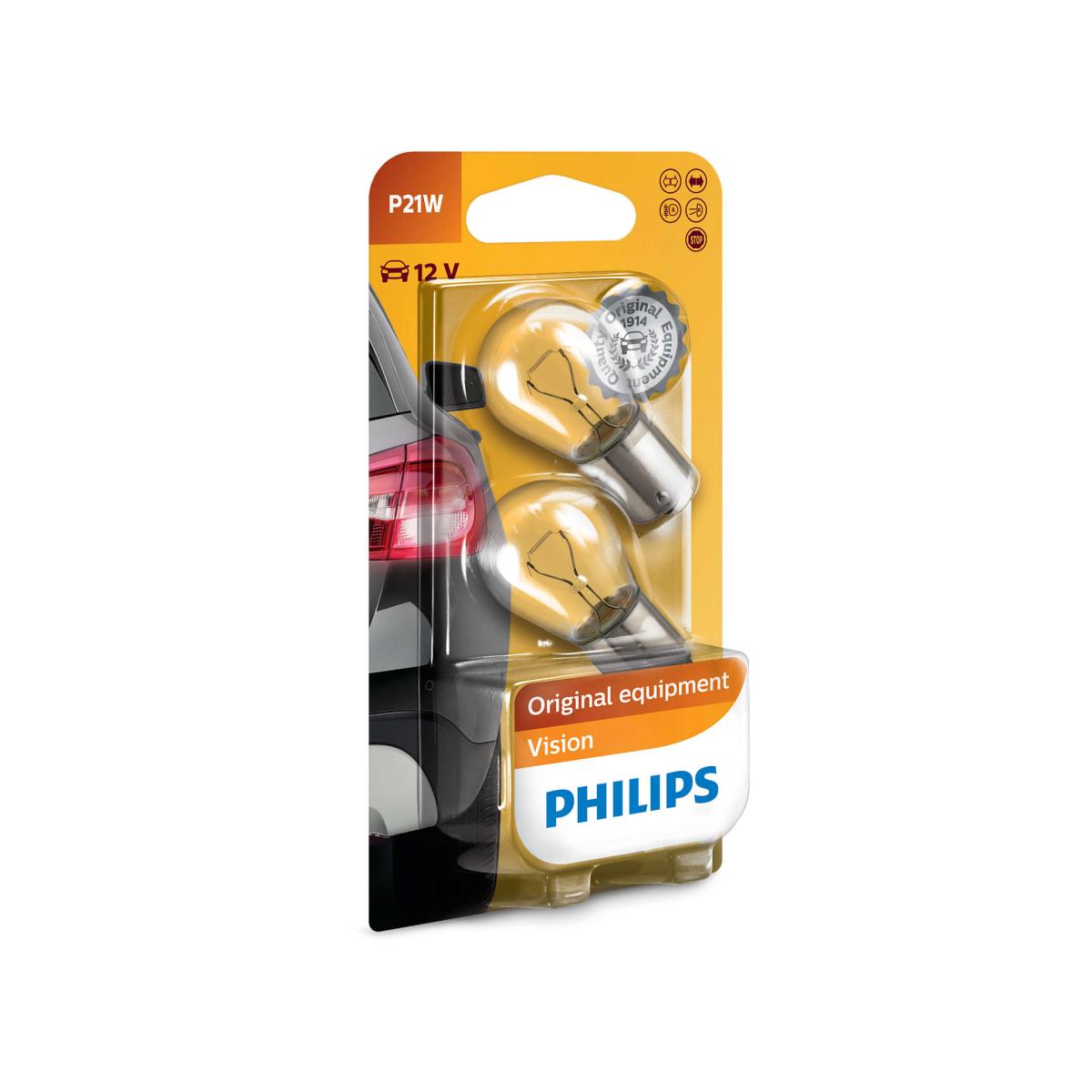 Philips Set Lampen 2 Stück P21W 12V 21W BA15s Vision Blister