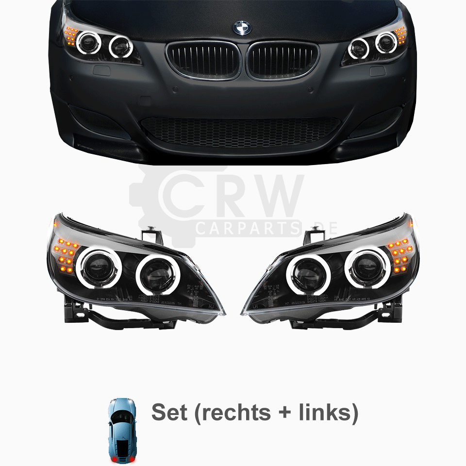 Design Xenon Scheinwerfer Set für BMW E60 Bj. 03-04 klargl/schwarz CCFL LED WA5