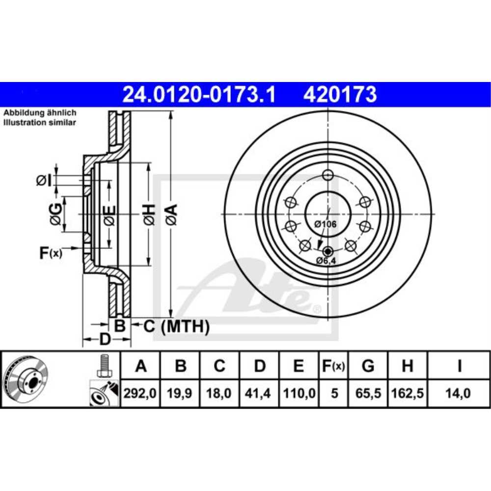 ATE Satz Bremsen Bremsscheiben Ø292 + Bremsbeläge hinten für Fiat Croma 194 