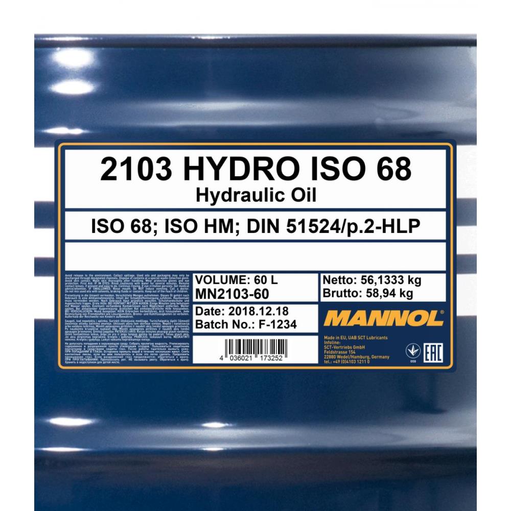 60 Liter  MANNOL Hydrauliköl Hydro ISO 68 Oil