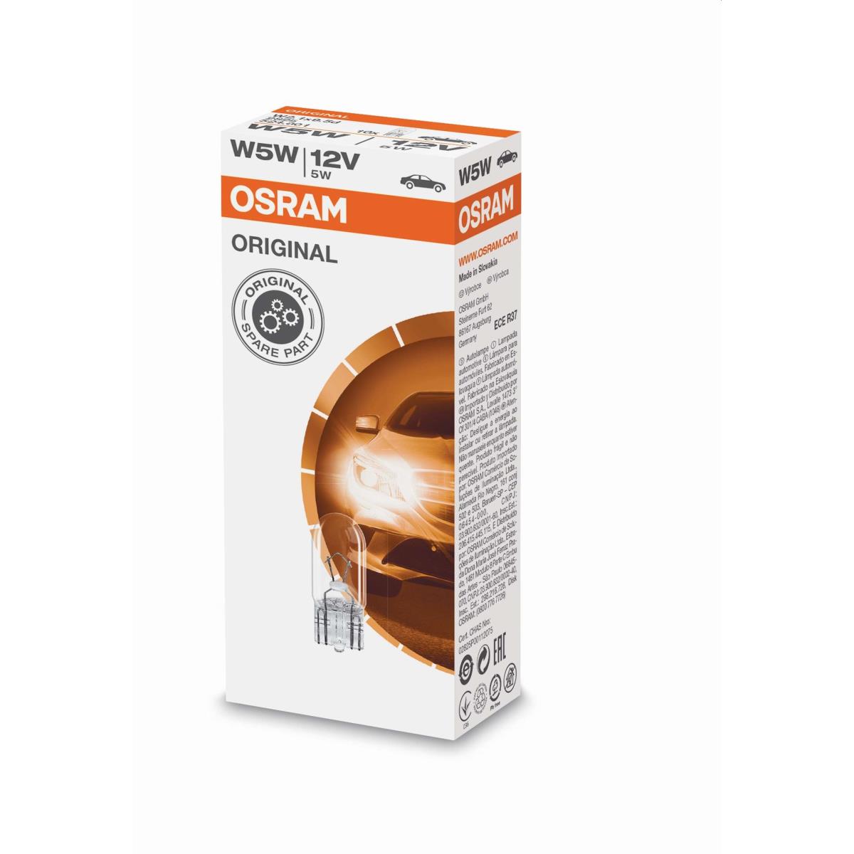 OSRAM Automotive W5W 12V 5W Sockel W21x95d 10 Stück