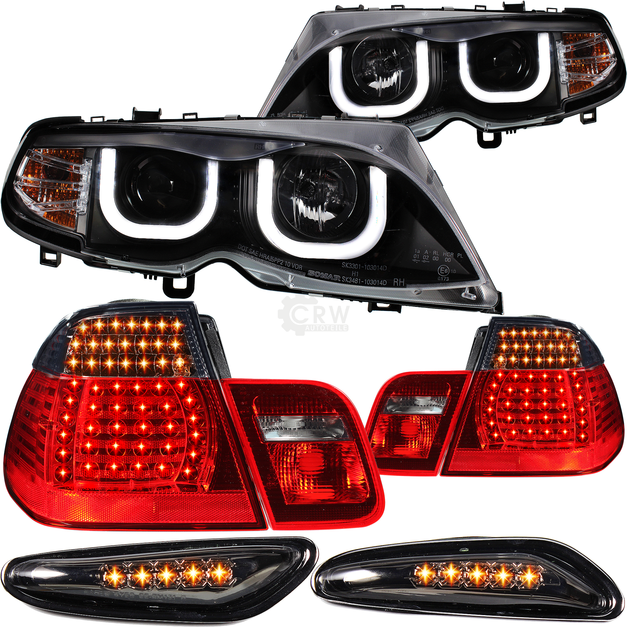 Set Scheinwerfer Rückleuchte Seitenblinker schwarz für BMW 3er E46 Bj. 01-05