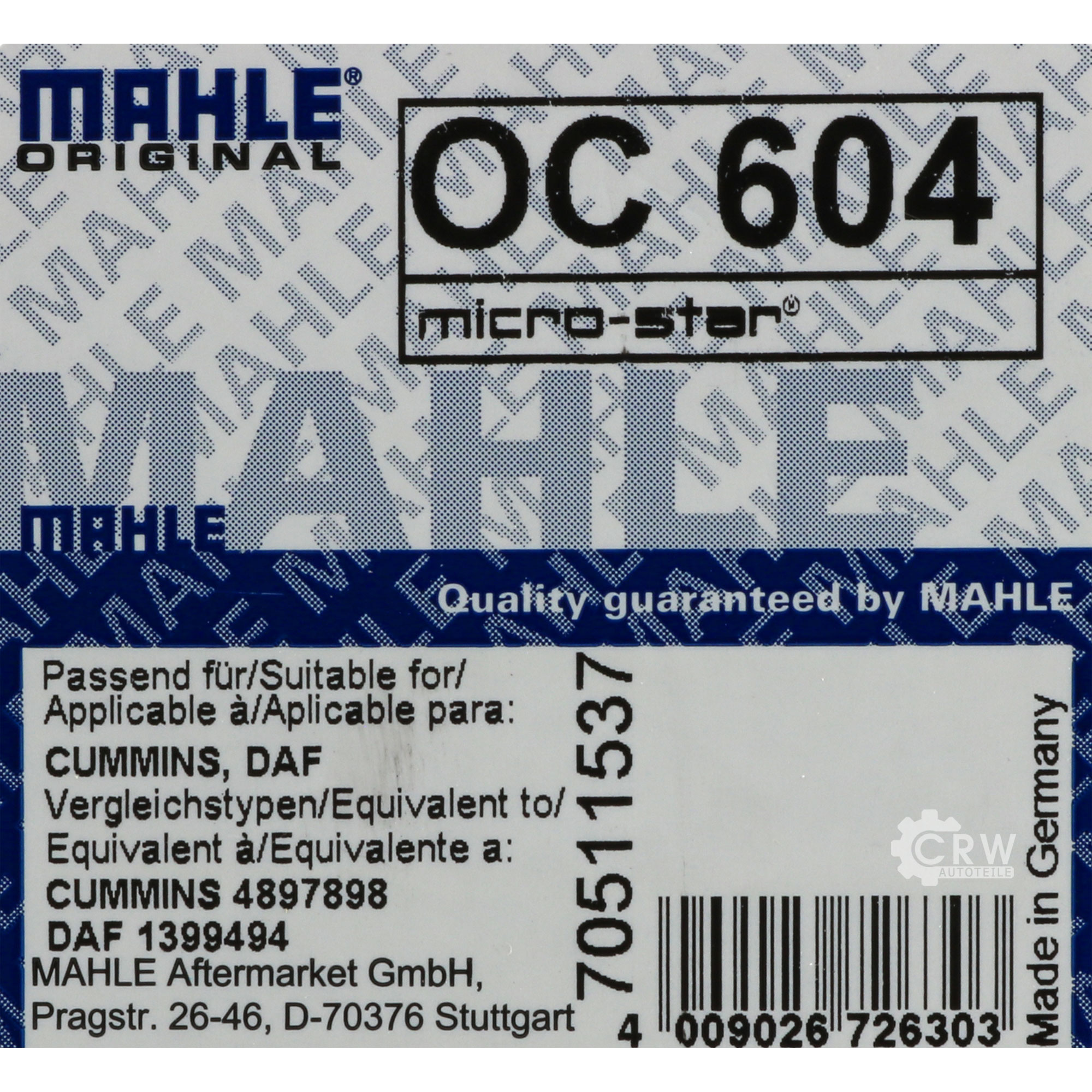 MAHLE Ölfilter OC 604