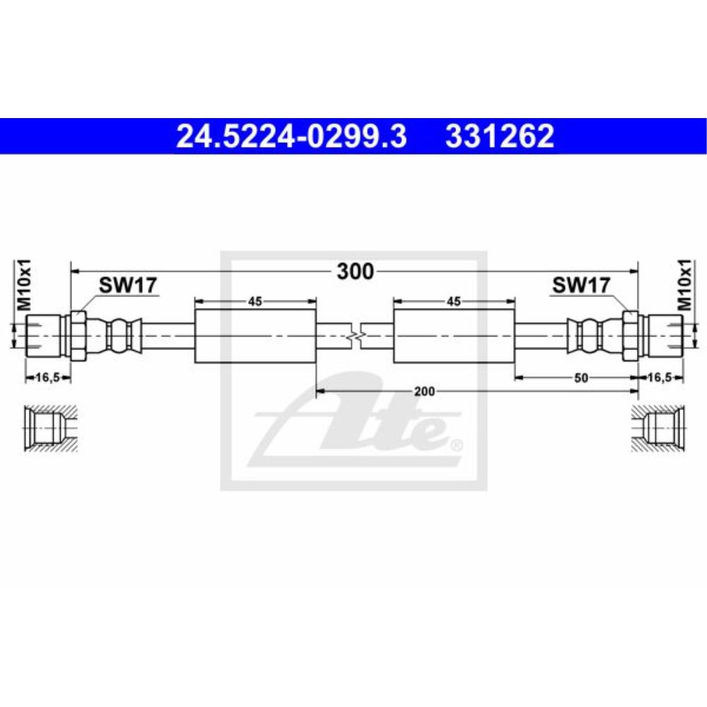 Bremsschlauch 24.5224-0299.3 Vorderachse für VW LT 28-35 I Bus 281-363 Kasten