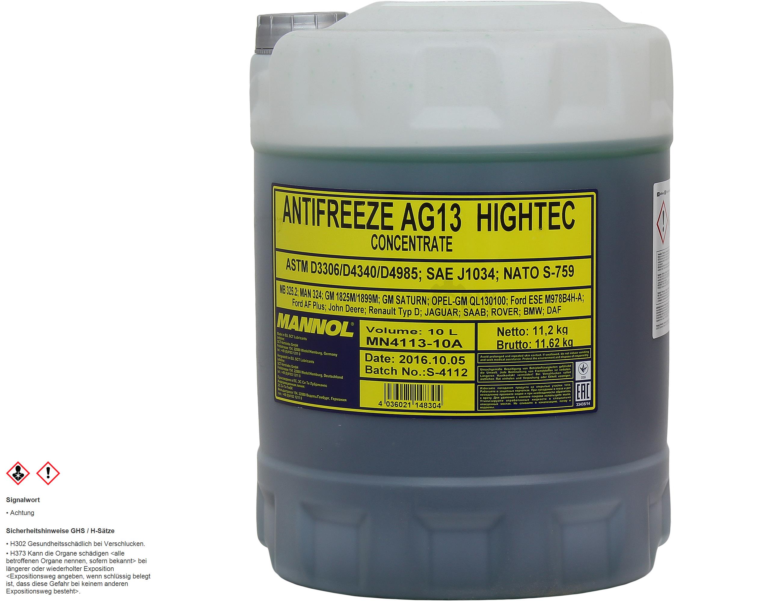 Kühlflussigkeit MANNOL Antifreeze AG13 1x10 Liter Plastic Frostschutz grün