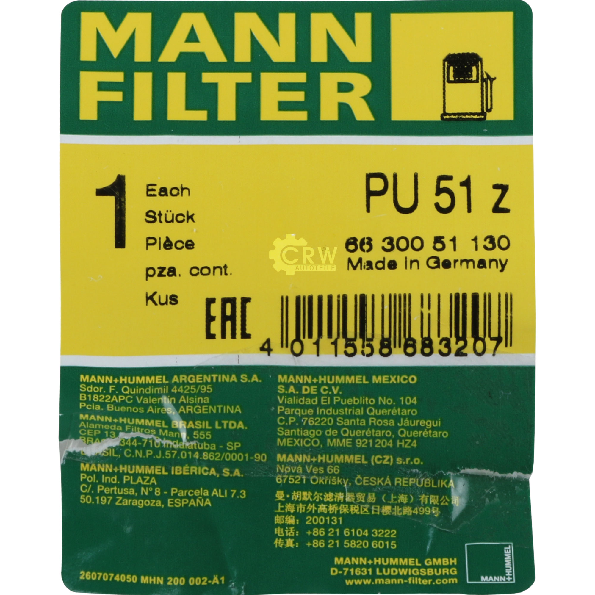MANN-FILTER Kraftstofffilter PU 51 z Fuel Filter
