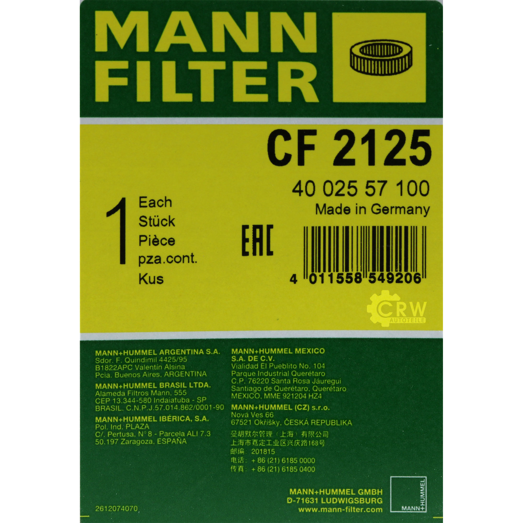 MANN-FILTER Sekundärluftfilter CF 2125