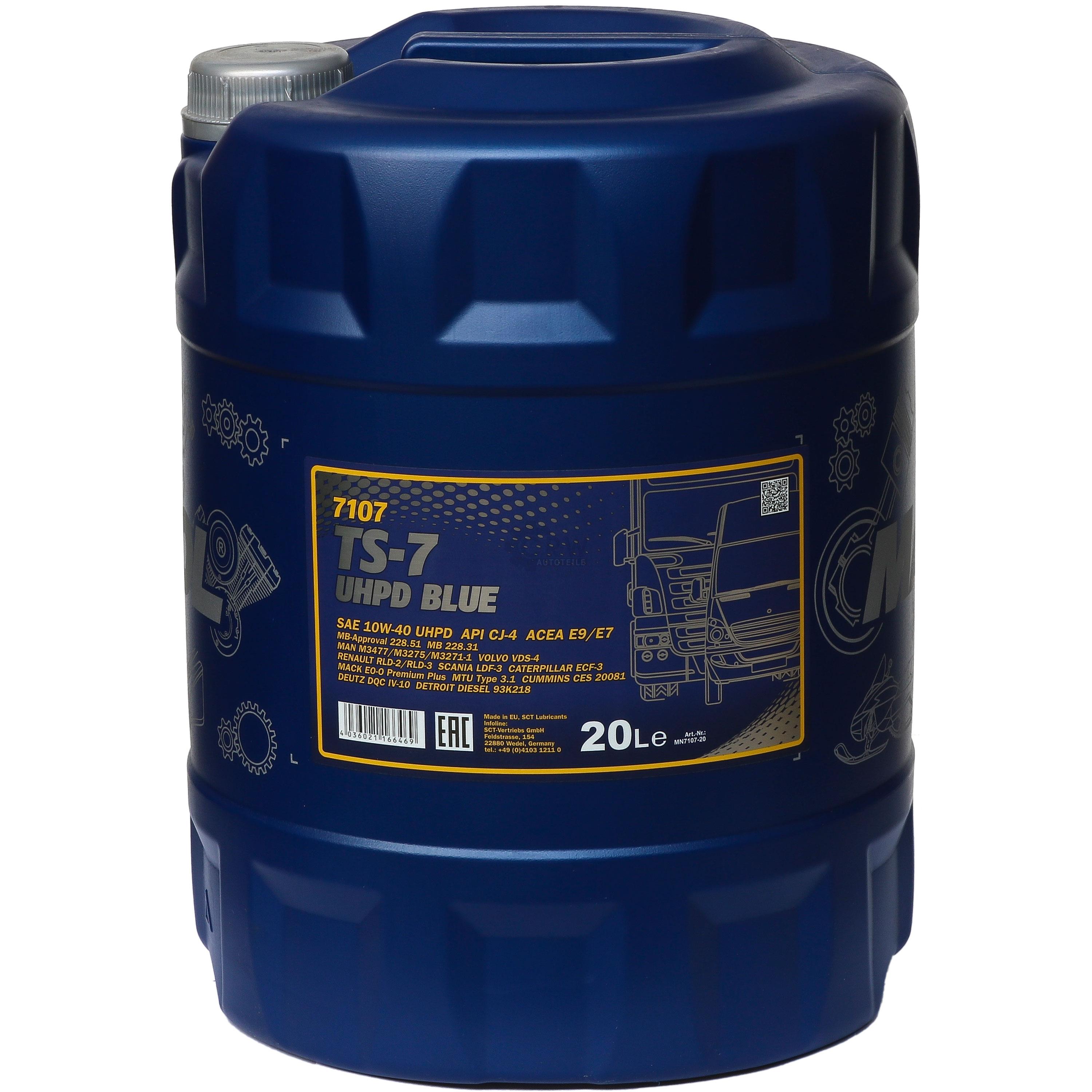 20 Liter MANNOL TS-7 UHPD Blue 10W-40 API CJ-4 Motoröl synthetisch Engine Oil