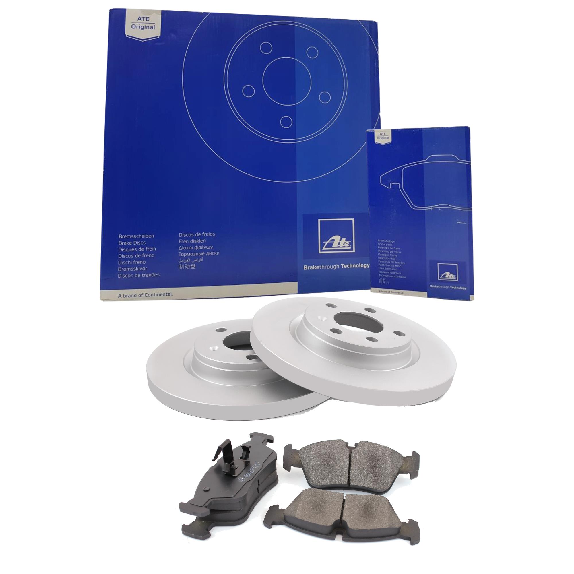 ATE Satz Bremsbeläge + Bremsscheiben Voll hinten für Ford Transit Connect P65 