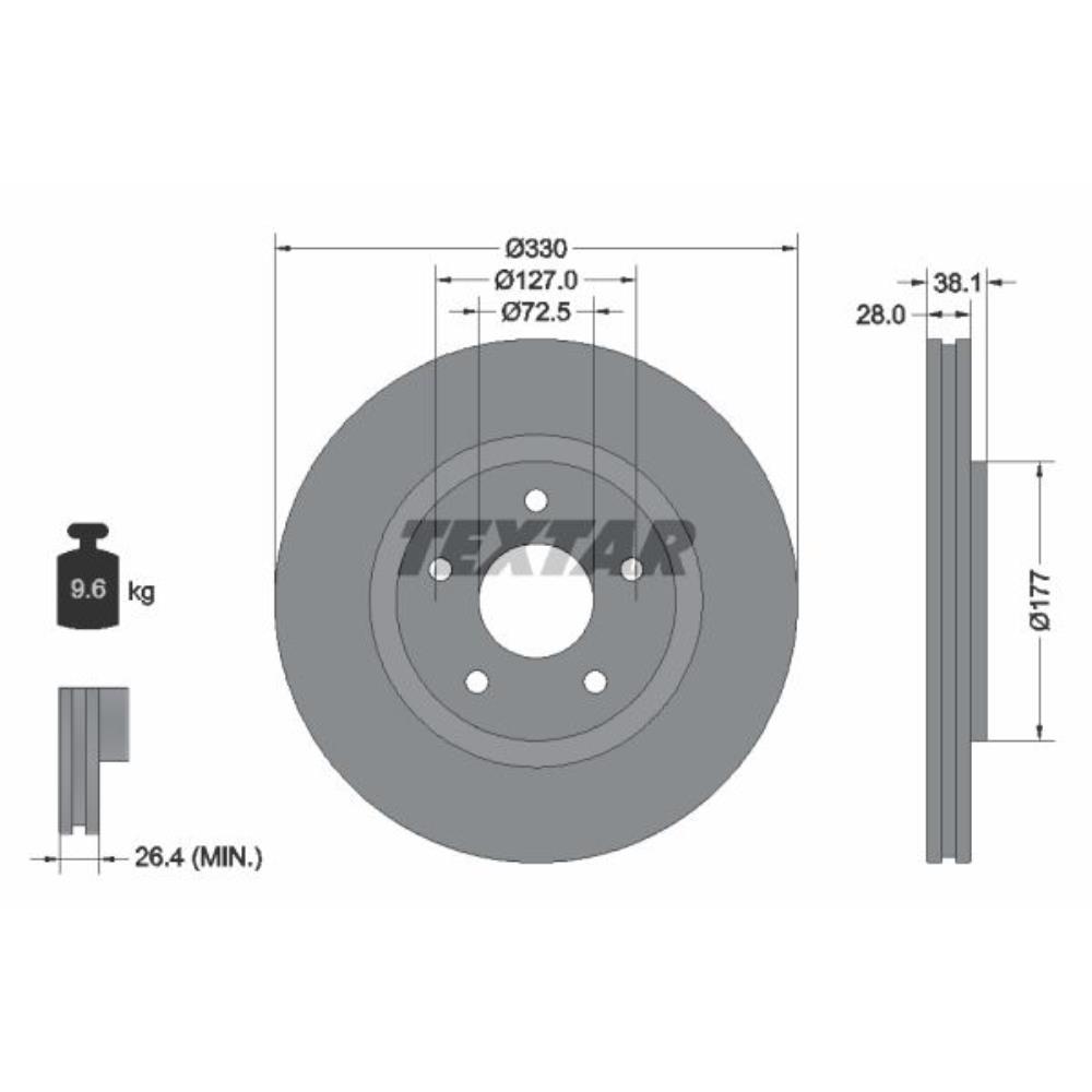 TEXTAR Bremsscheibe vorne Ø330 mm Innenbelüftet für Fiat Freemont 345_ Lancia