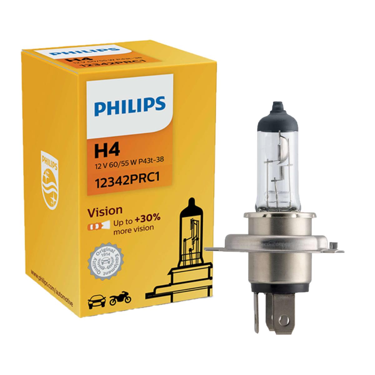 H4 12V 60/55W P43t-38 Vision +30% 1st. Philips