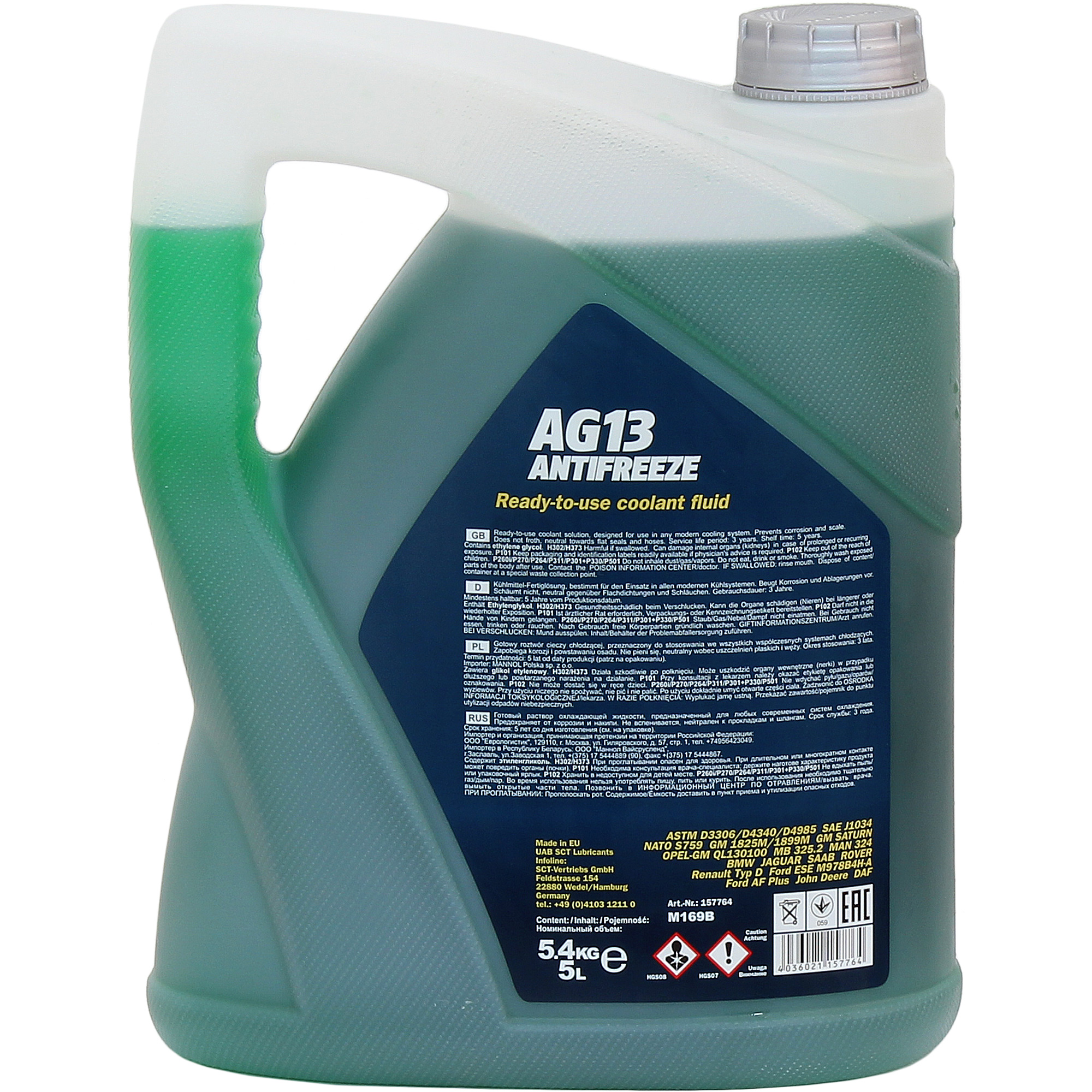 5 Liter MANNOL Kühlerfrostschutz Hightec Antifreeze AG13 -40°C grün G13