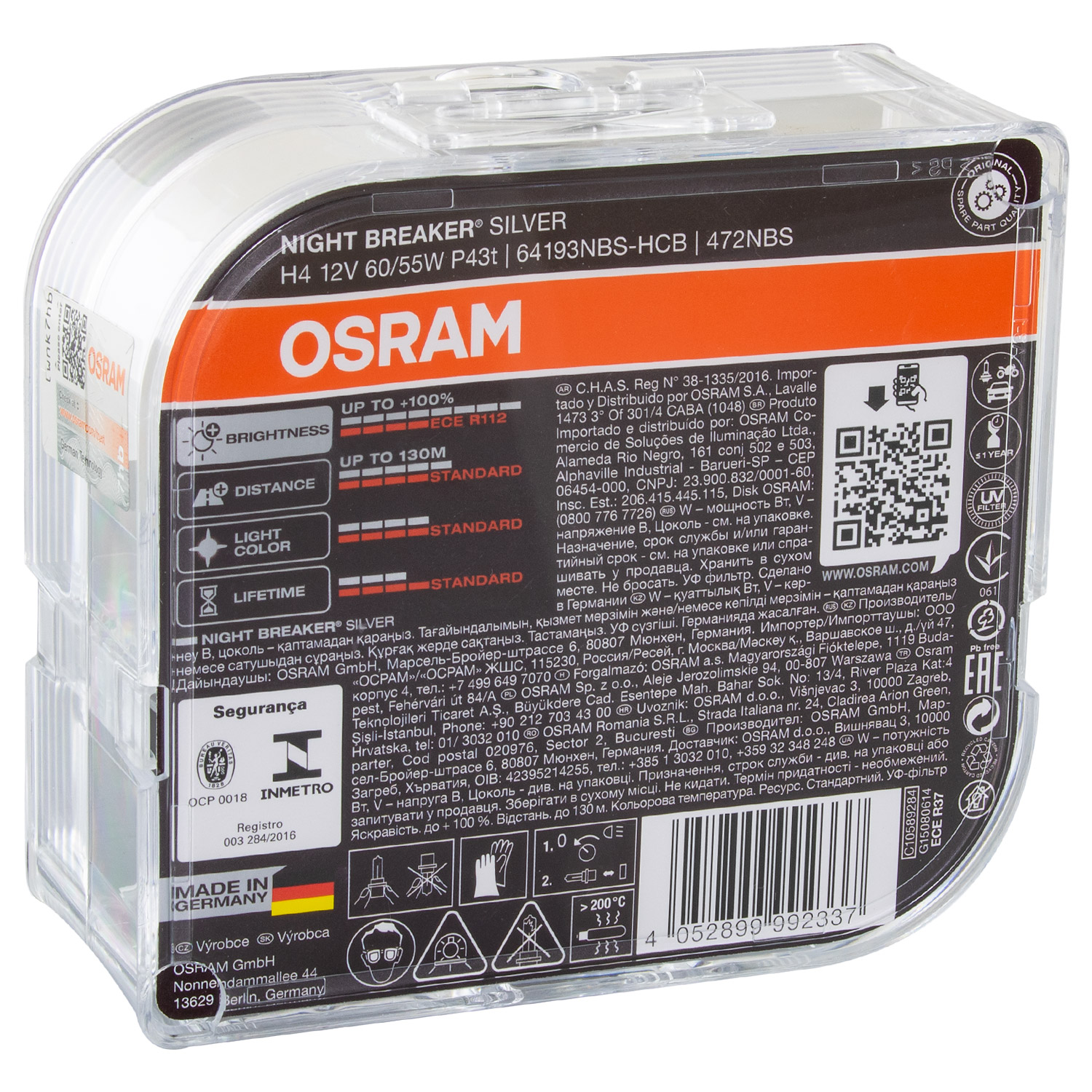 OSRAM H4 DuoBox NIGHT BREAKER® SILVER 12V60/55W P43t 64193NBS-HCB