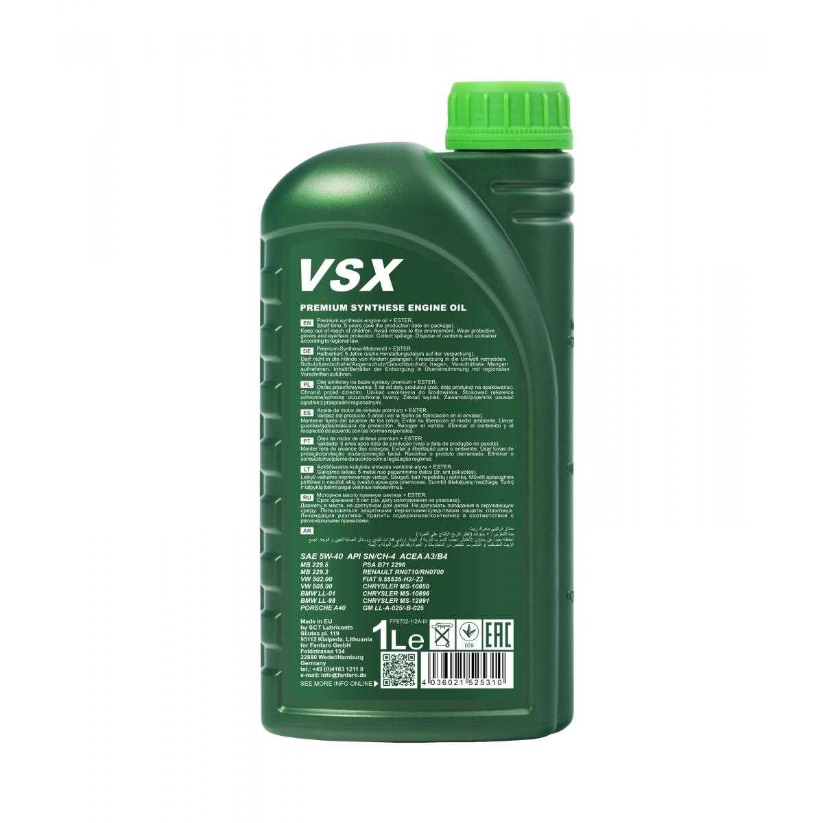1 Liter FANFARO VSX 5W-40 API SN/CH-4 Motoröl Engine Oil Öl