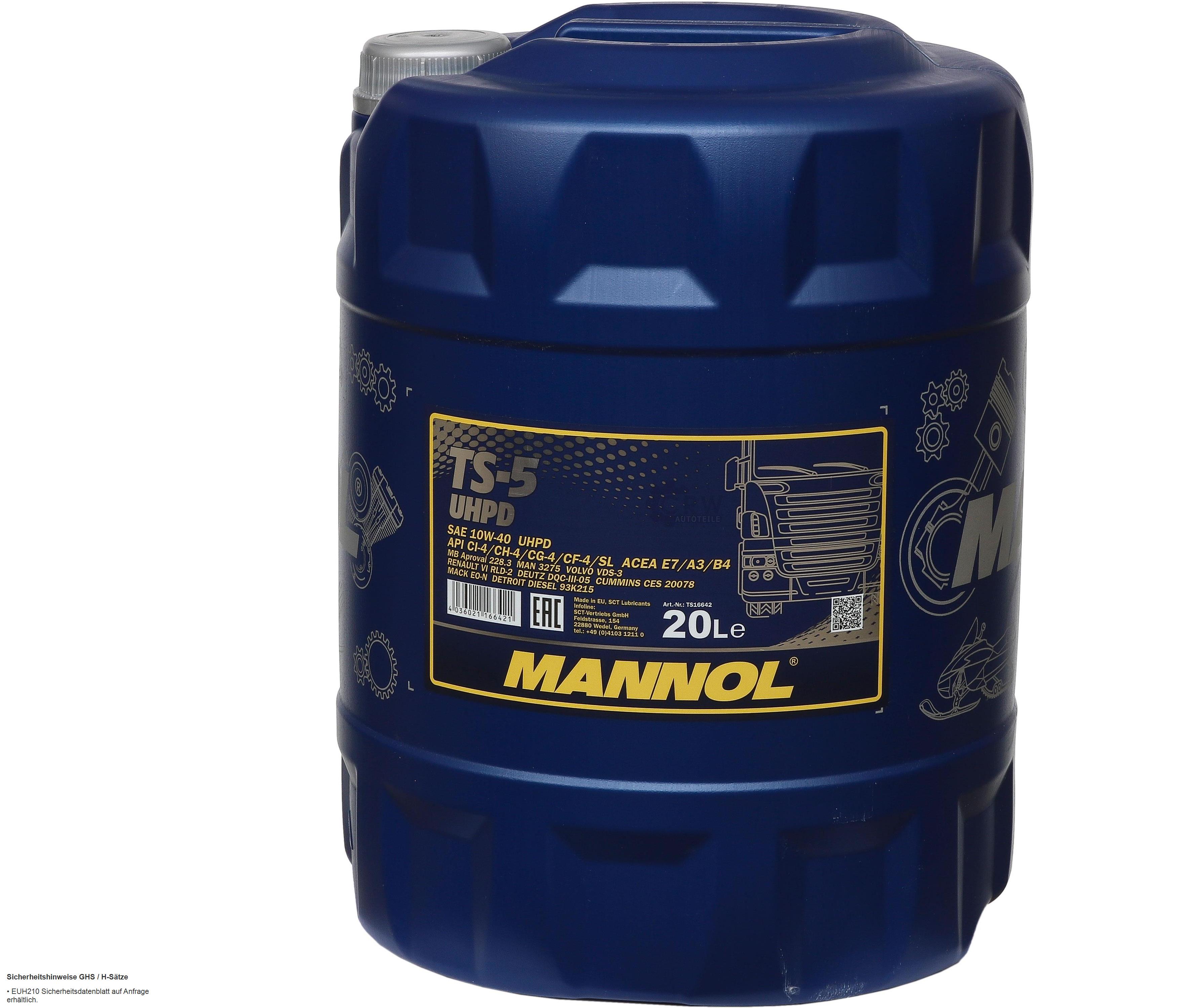 20 Liter Orignal MANNOL Motoröl TS-5 UHPD 10W-40 API Engine Oil Öl