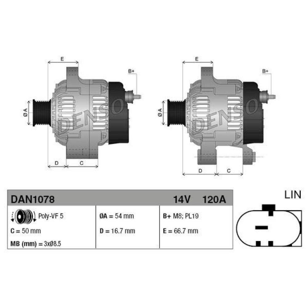DENSO Generator Lichtmaschine 120A 14V für Fiat 500 C Alfa Romeo Giulietta Mito