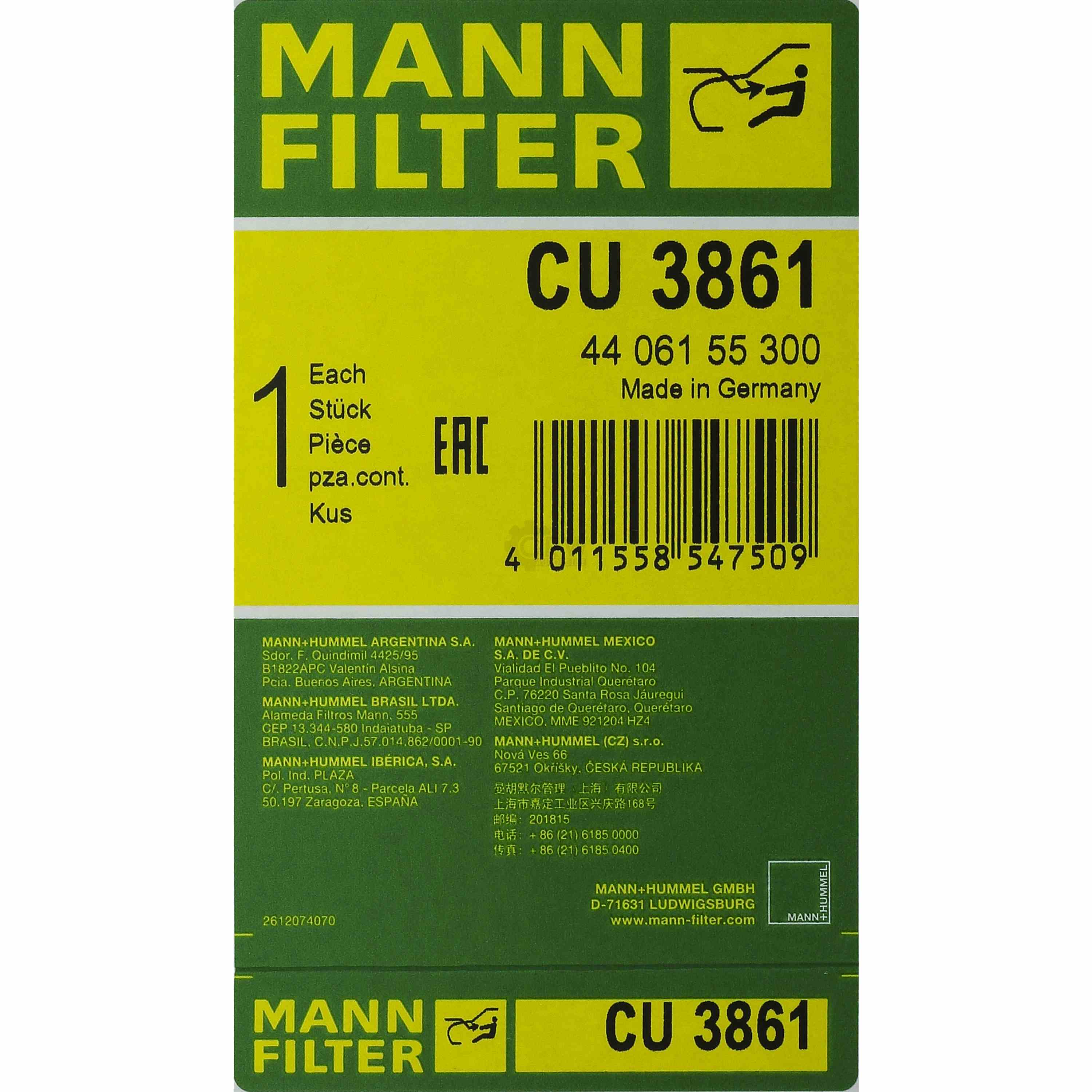 MANN FILTER Innenraumluft Pollenfilter Innenraumfilter CU 3861 für Mercedes-Benz SL