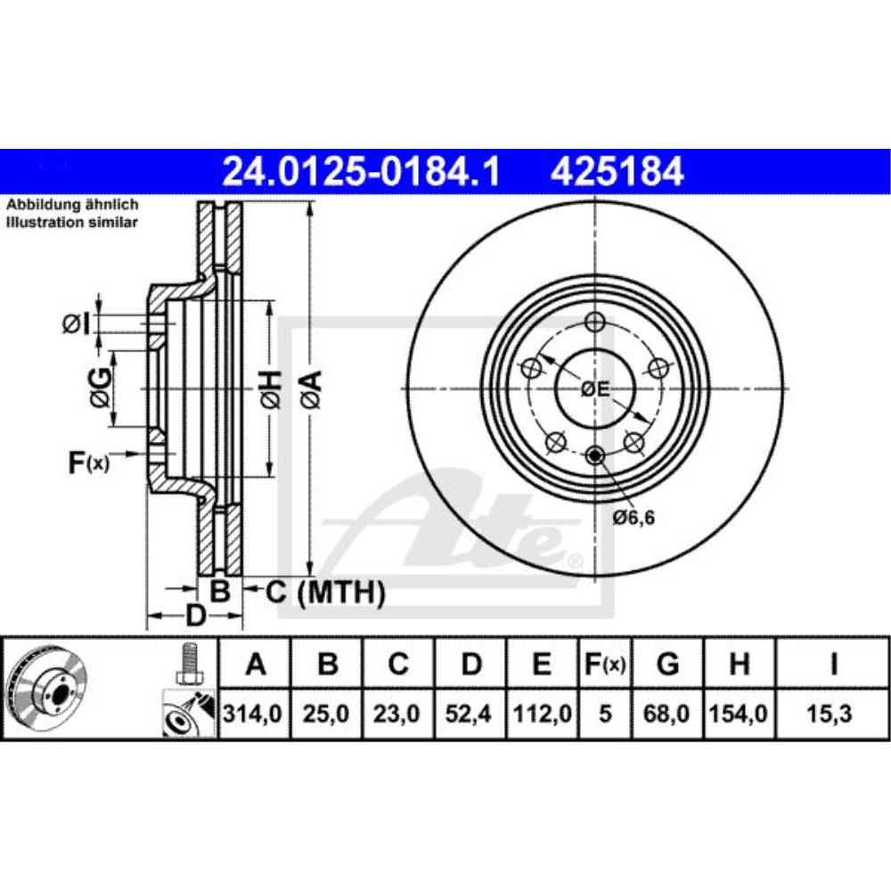 ATE Bremsscheibe vorne Ø314 mm belüftet für Audi A4 Avant 8K5 B8 8W5 B9 8K2