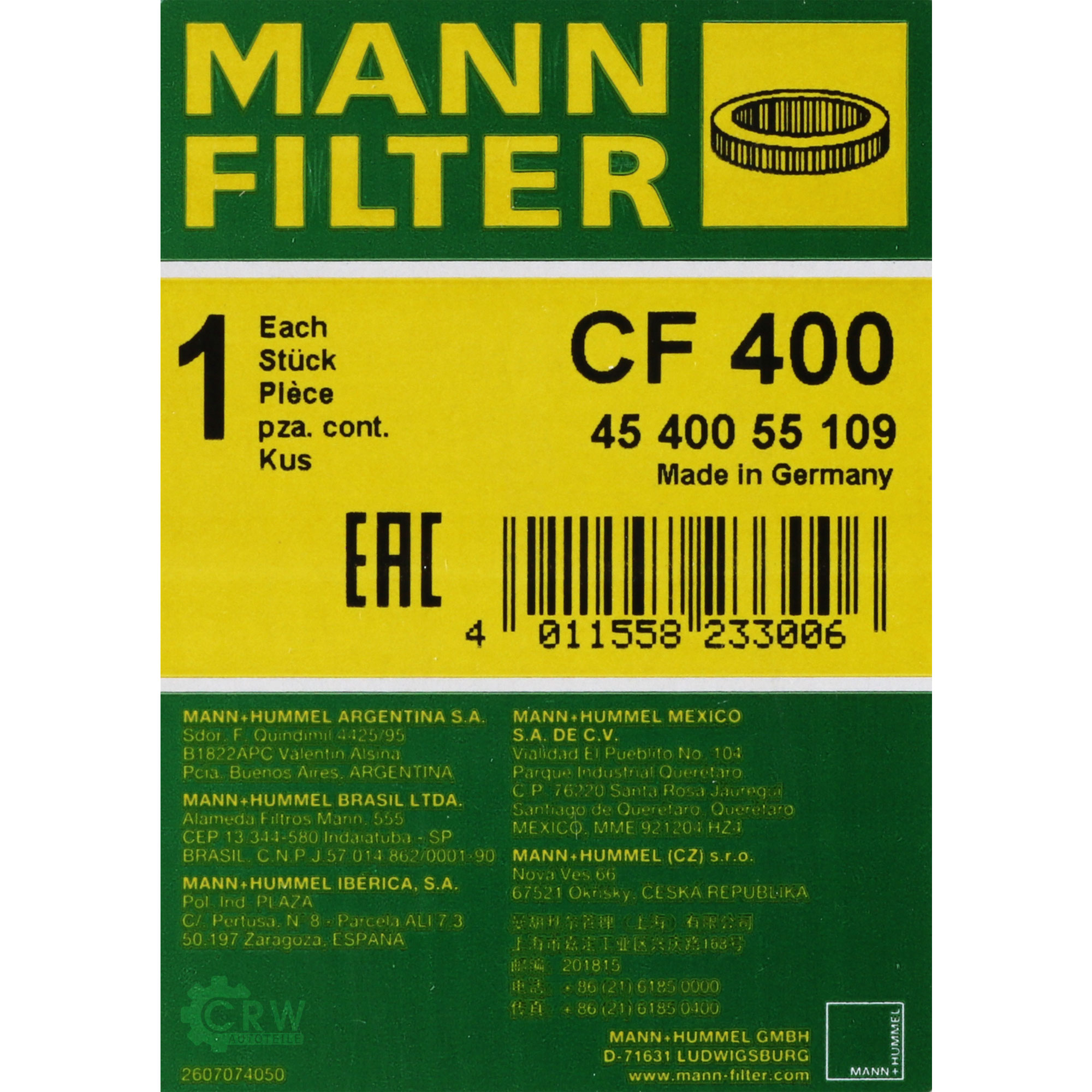 MANN Sekundärluftfilter CF 400 Air Filter