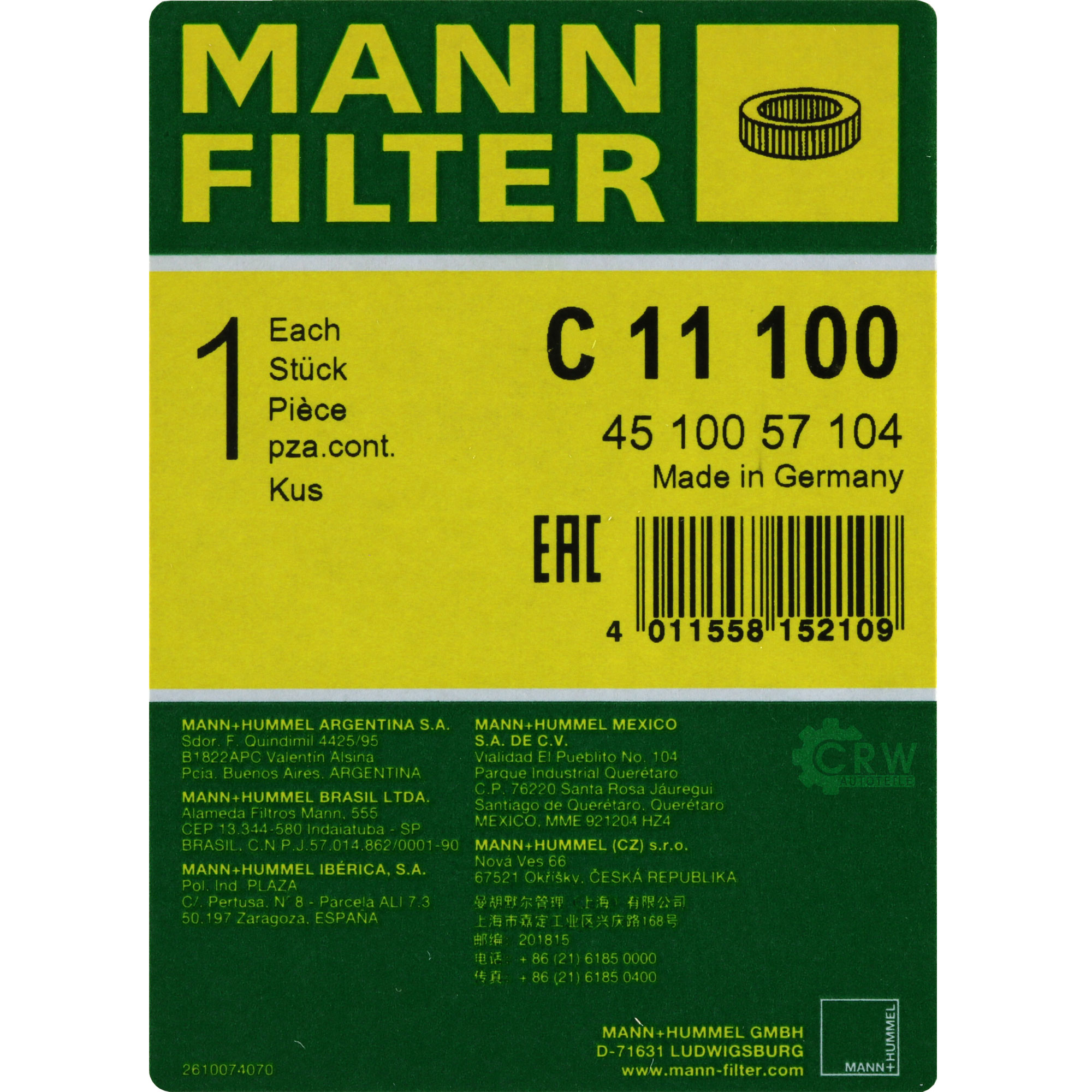 MANN-FILTER Luftfilter C 11 100