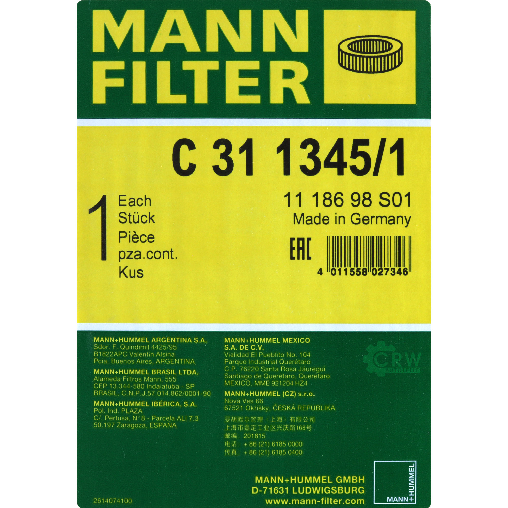 MANN-FILTER Luftfilter C 31 1345/1
