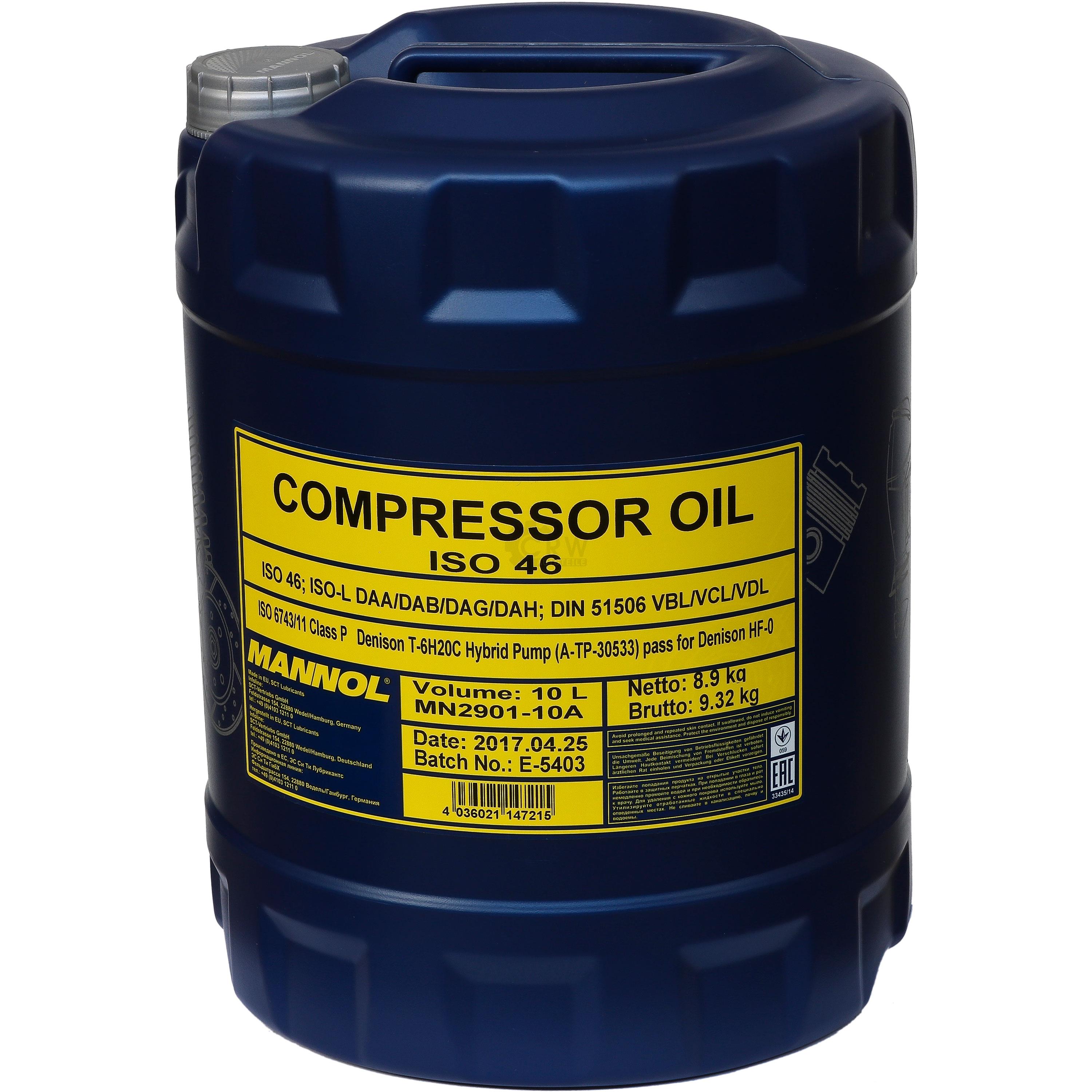 10 Liter  MANNOL Kompressoröl Compressor Oil ISO 46