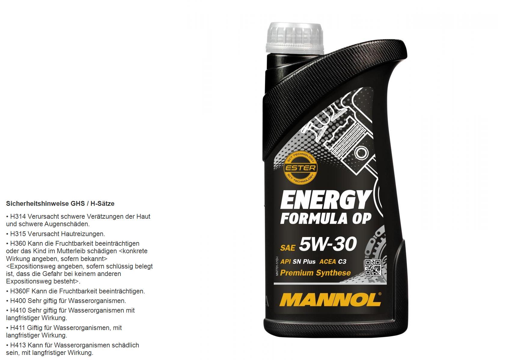1 Liter MANNOL für Chevrolet Opel 5W-30 API SN ACEA C3 Engine Oil Motoröl