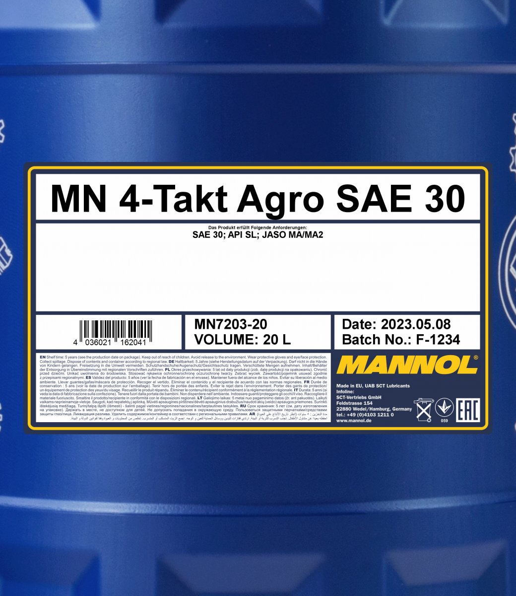 20 L Motoröl MN7203-20 SAE 30 API SL JASO MA/MA2