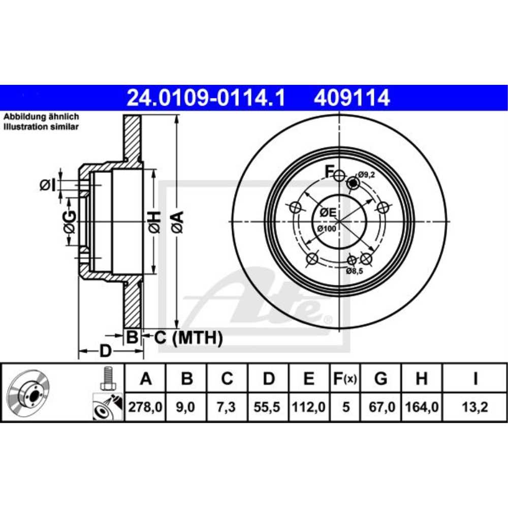 ATE Satz Bremsen Bremsscheiben + Bremsbeläge hinten für Mercedes C-Klasse W203