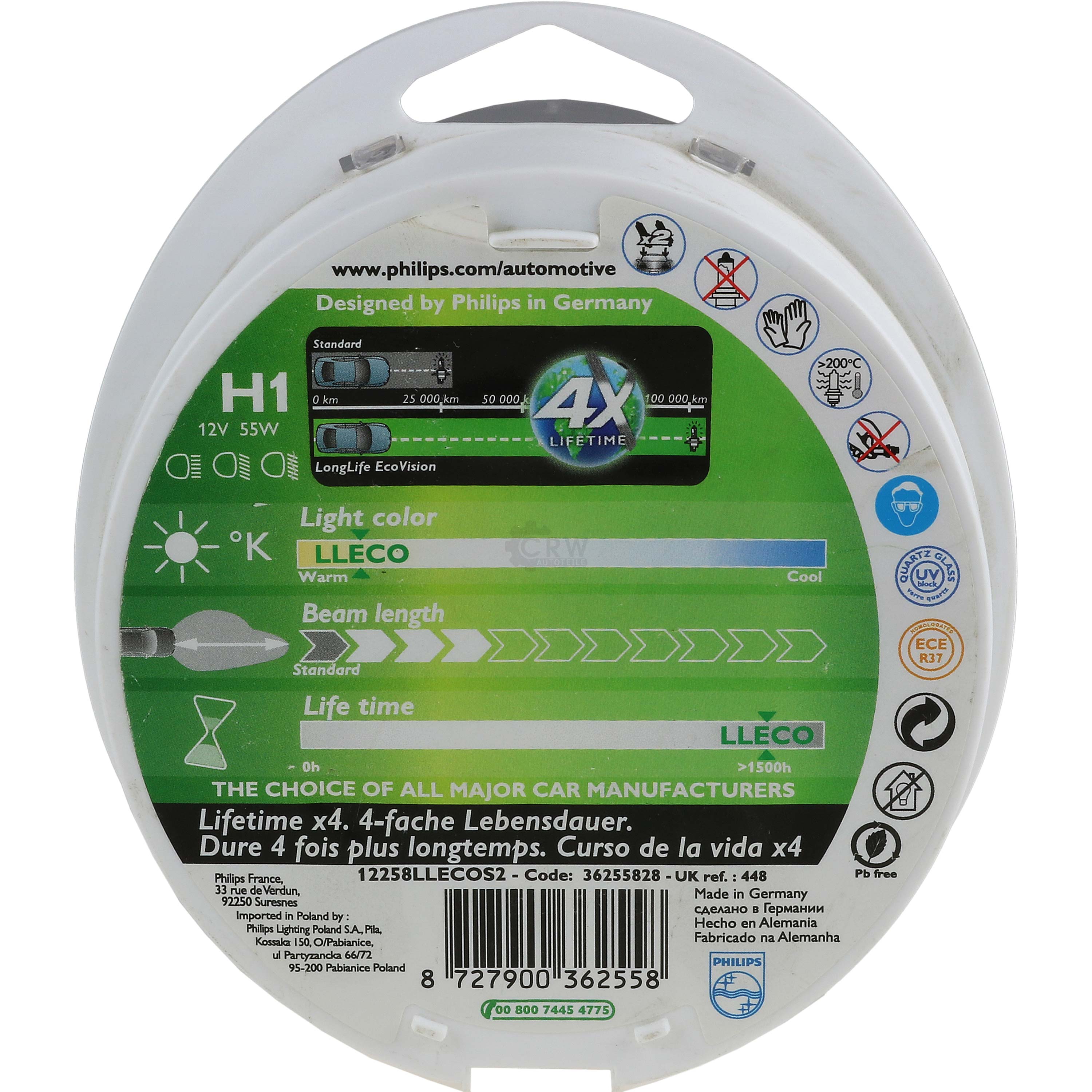 Philips Long Life Eco Vision H1 12V/55W Sockel P14,5s Halogen