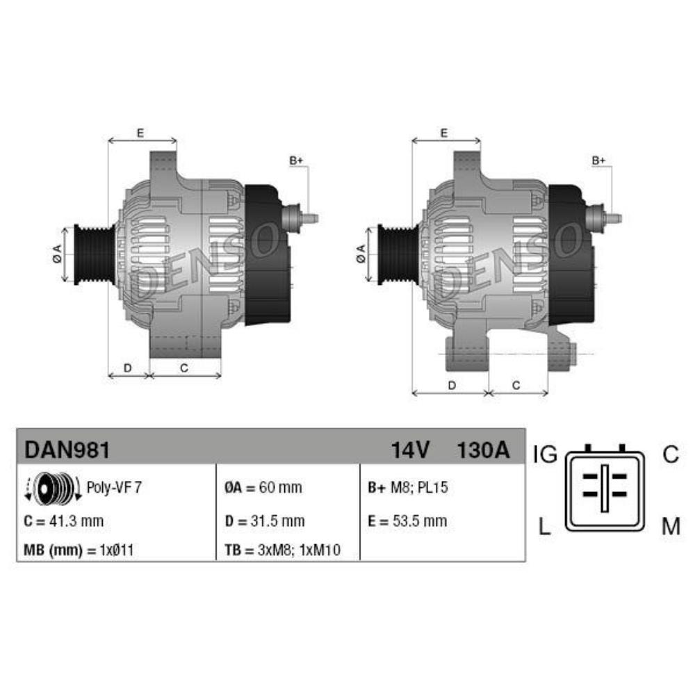 DENSO Generator Lichtmaschine 130A 14V mit Freilaufriemenscheibe für MINI Mini