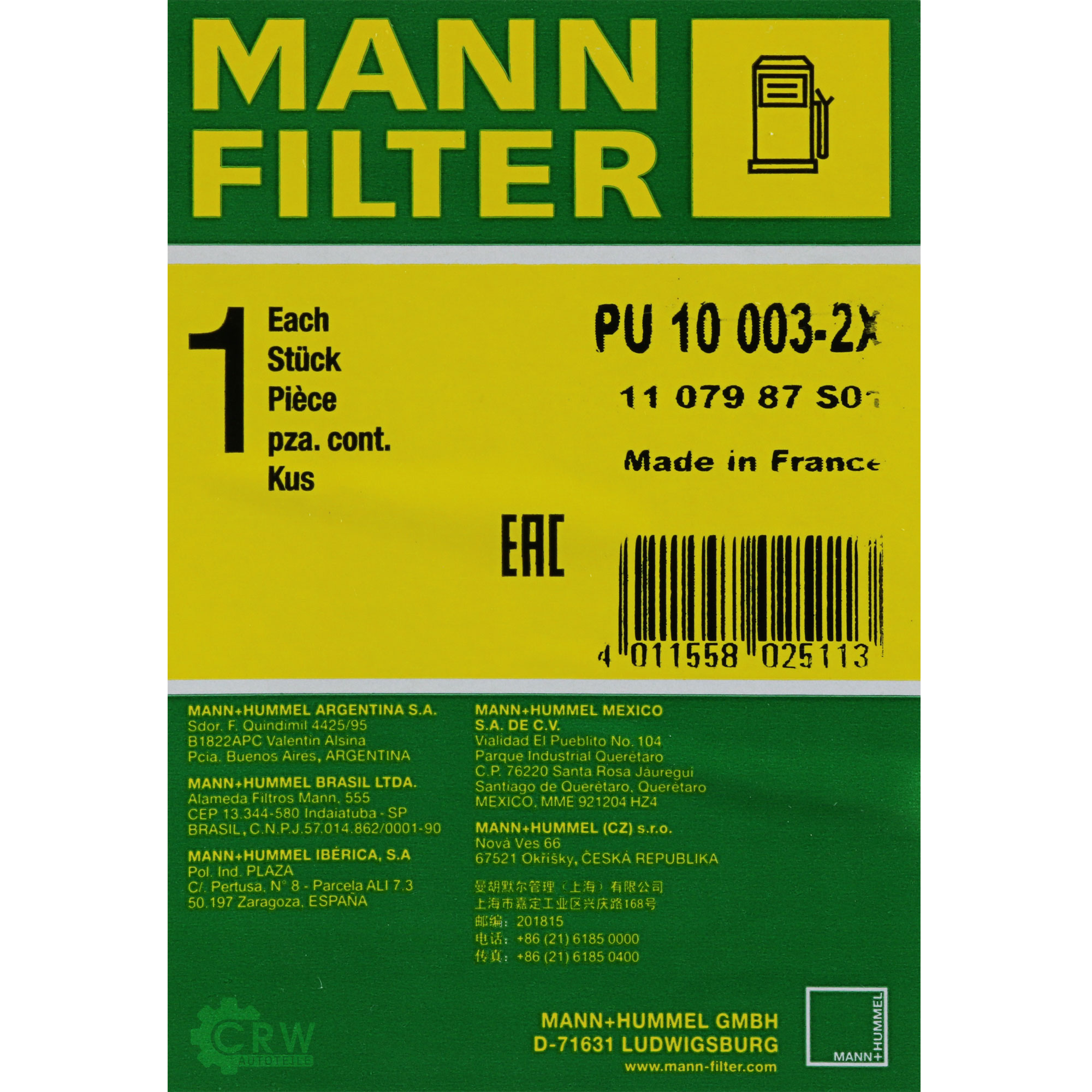 MANN-FILTER Kraftstofffilter PU 10 003-2 x Fuel Filter