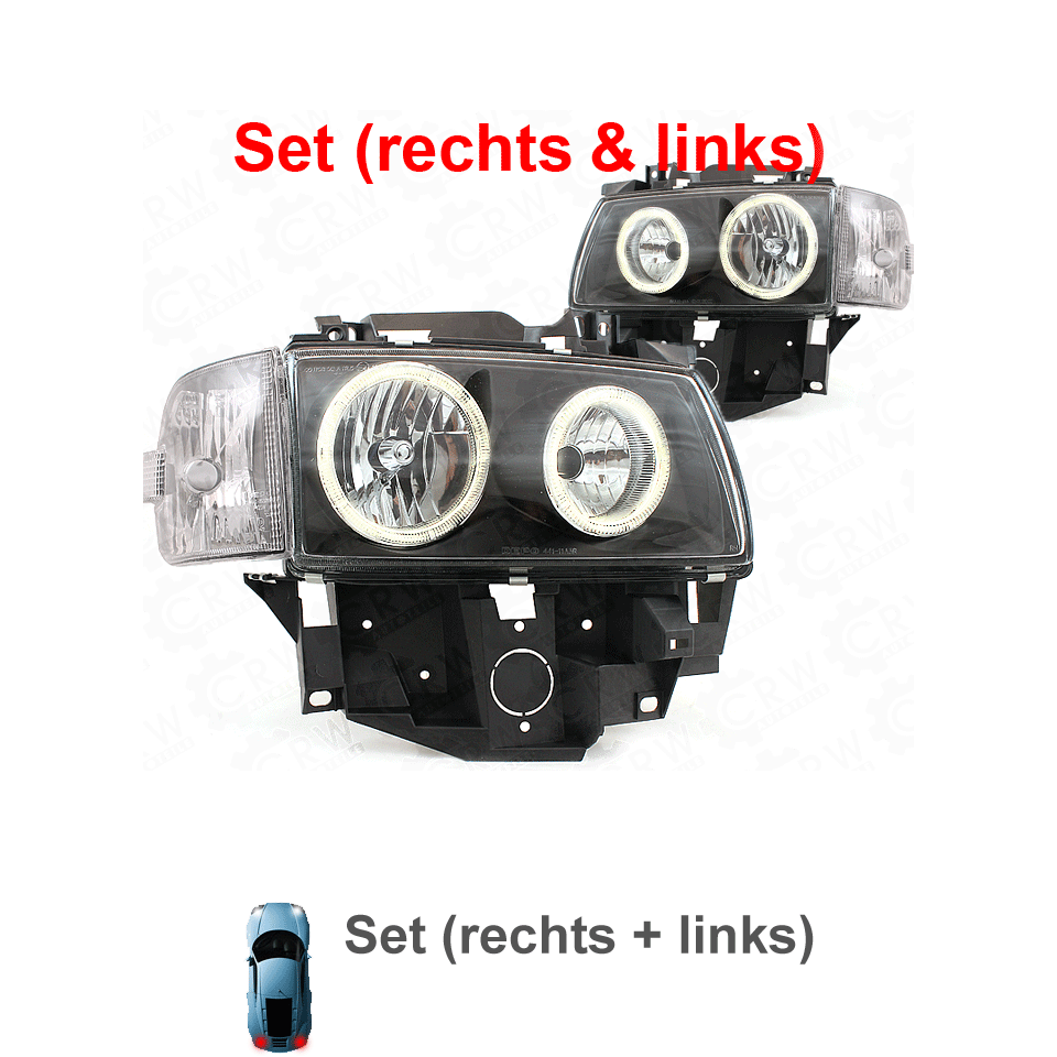 Scheinwerfer Set für VW T4 GP 97-03 klar/schwarz Angel Eyes DE-Licht H7+H7