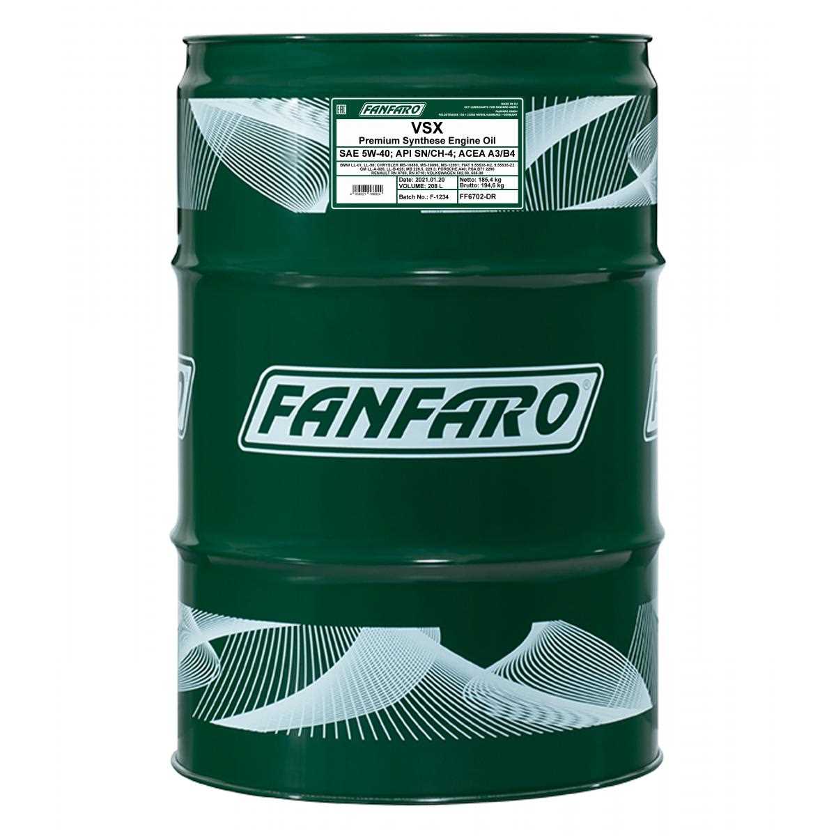 208 Liter FANFARO VSX 5W-40 API SN/CH-4 Motoröl Engine Oil Öl