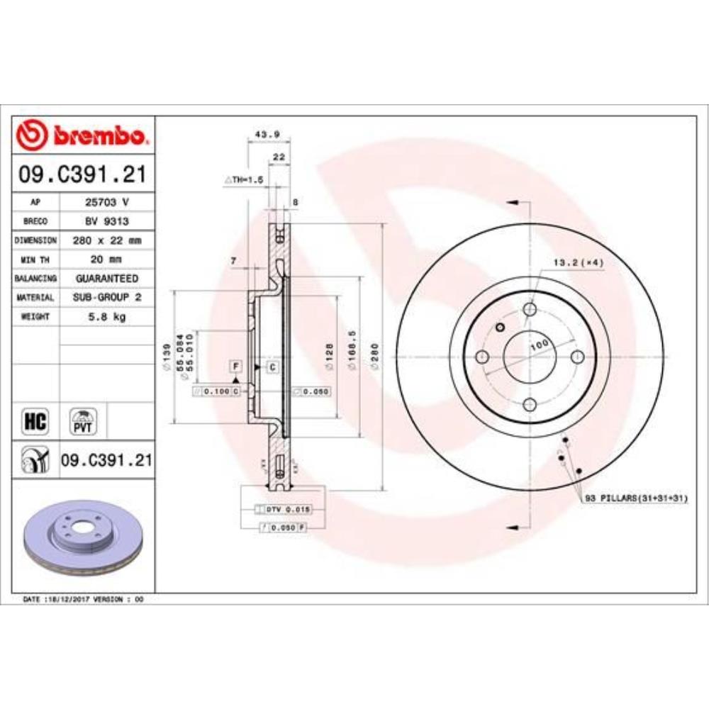 BREMBO Bremsscheibe vorne Ø280 mm Innenbelüftet für Mazda MX-5 IV ND Fiat 124