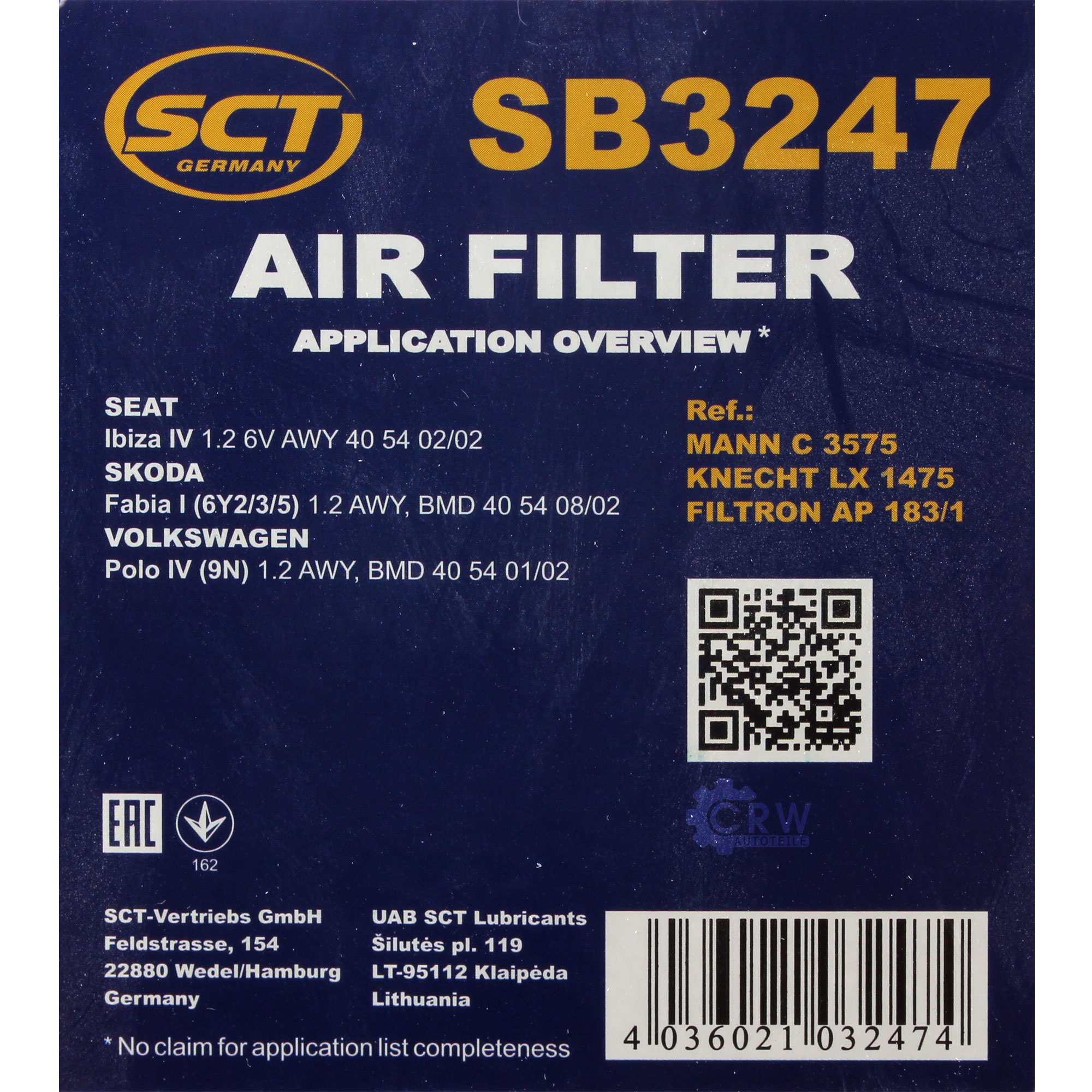 SCT Luftfilter Motorluftfilter SB 3247 Air Filter