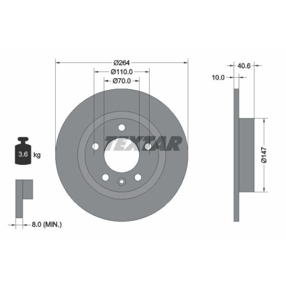 TEXTAR Bremsscheibe hinten Ø264 mm Voll beschichtet für Opel Adam Corsa D