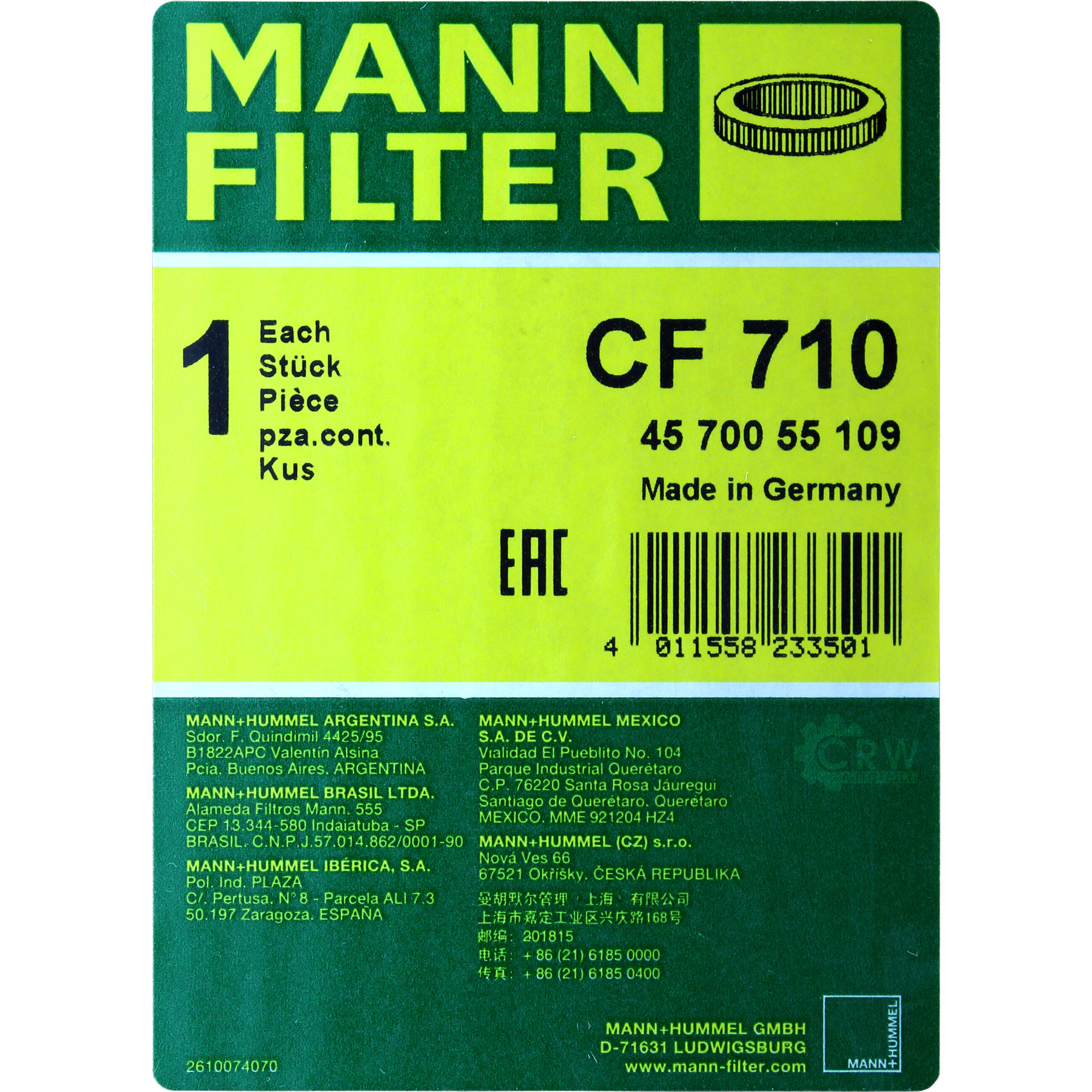 MANN-FILTER SekundärLuftfilter CF 710