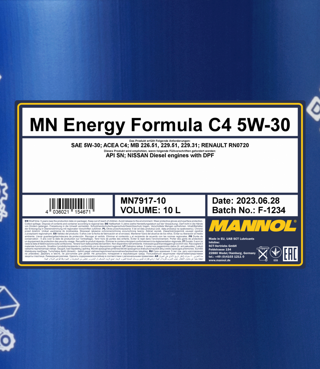MANNOL 20 Liter 7917 Energy Formula C4 5W-30 Leichtlauf-Motoröl ACEA C4