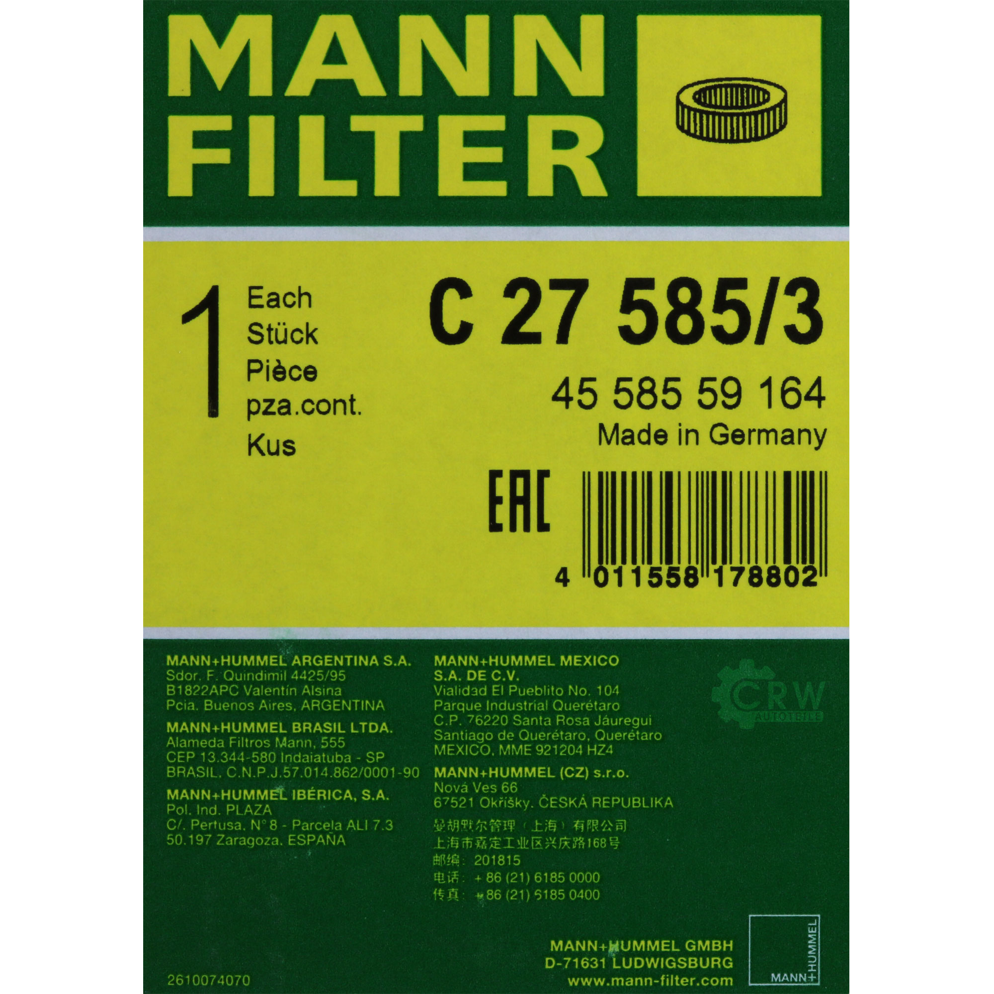 MANN-FILTER Luftfilter C 27 585/3