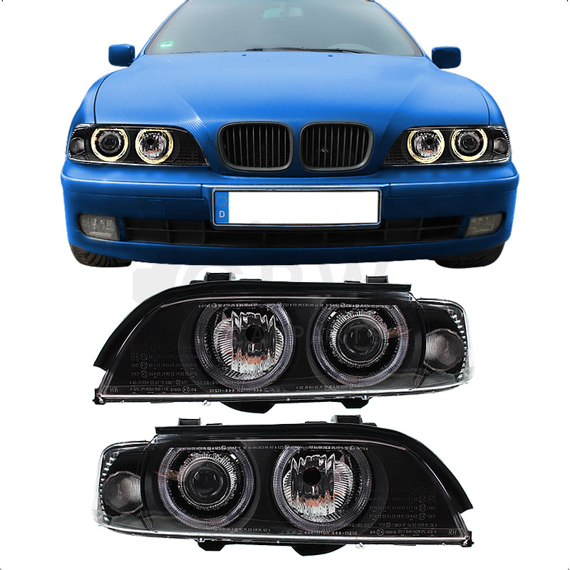 Scheinwerfer Set Angel Eyes für BMW 5er E39 Bj 95-00 inkl. Philips H7+H7+Motoren